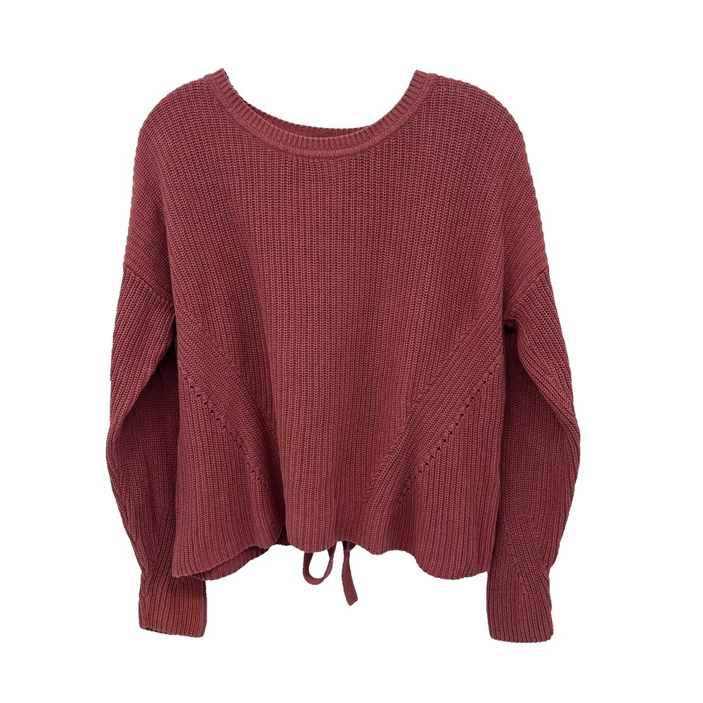 LUCKY BRAND Women's XL Terracotta Round Neck Lace-Back Tie Chunky Knit Sweater